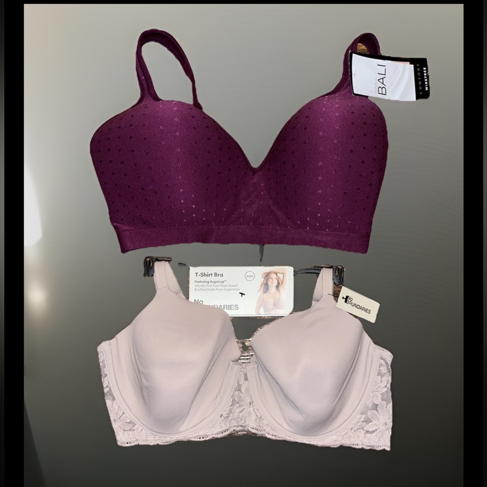 2-Bras 36DD BALI Wireless Maroon/ 36-DD Tan Secret Treasures Soft T-Shirt Bra